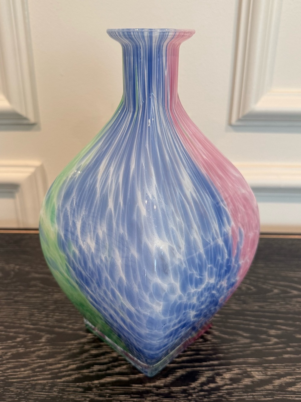 Pastel Art Glass Vase Pink  Blue Green Splatter